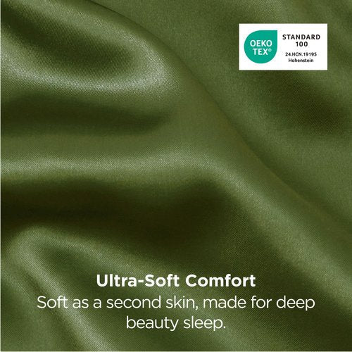 Bedsure Satin Pillowcase 2 Pack Similar to Silk Pillow Cases Standard Size, Pillow Case for Hair with Envelope Closure, Olive Green Room Decor Aesthetic Gifts for Women, Moss, 20x26 Inches, 2pcs