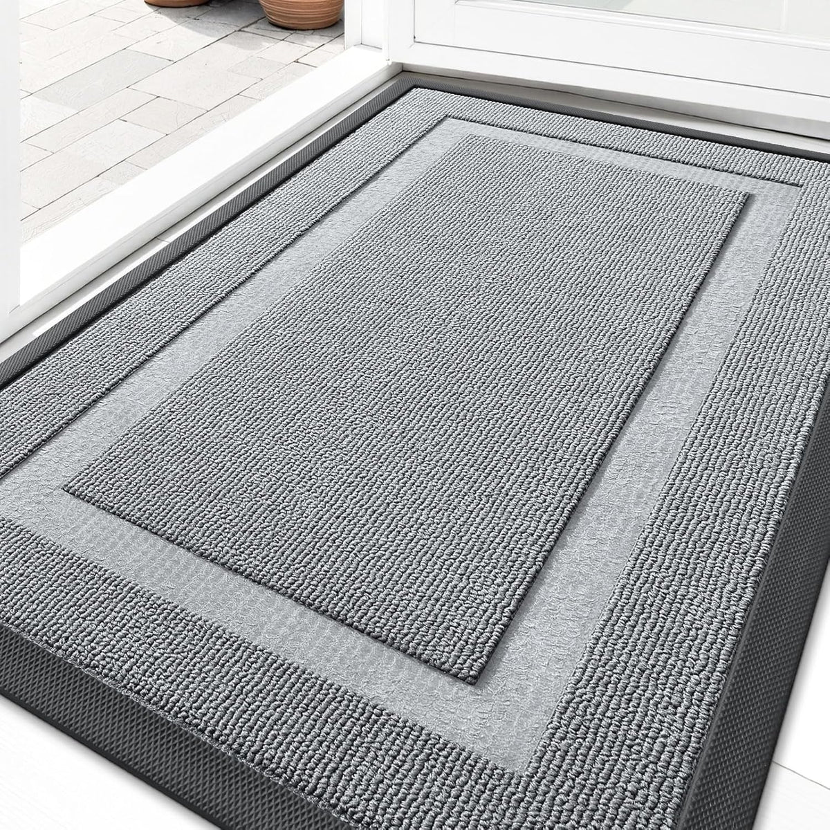 OLANLY Indoor Outdoor Doormat - Waterproof All-Season Rubber Mat, Easy Clean, 29.5x17, Ash Gray