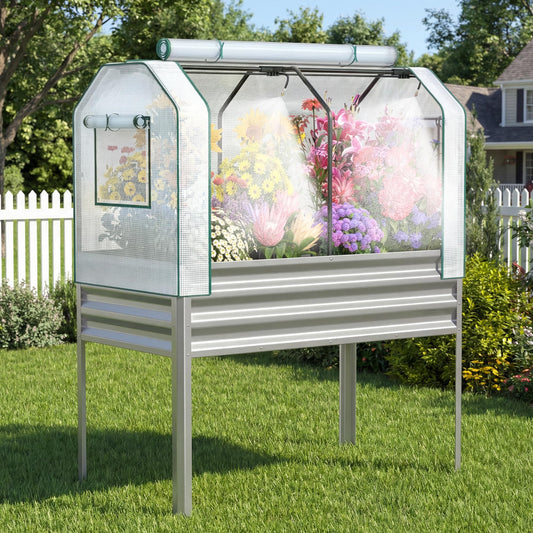 Lineware Galvanized Raised Garden Bed with Self-Watering System, Elevated Planter Boxes Outdoor with Legs and PE Cover for Vegetables and Flowers, Backyard, Patio, Balcony, 48x24x56 in