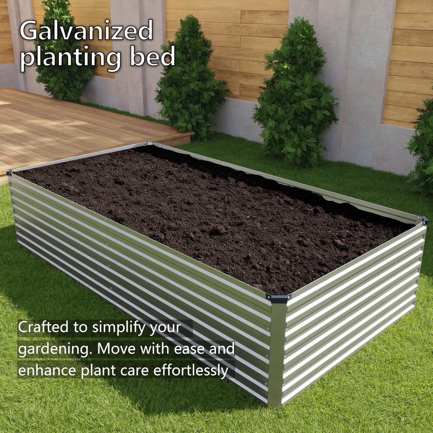 DIIYIV Galvanized Raised Garden Bed Kit Outdoor Patio,8x2x2ft Large Rectangular Metal Planter Boxes,Deep Root Box Planter for Gardening,Vegetables,Flowers,Herbs-Silver