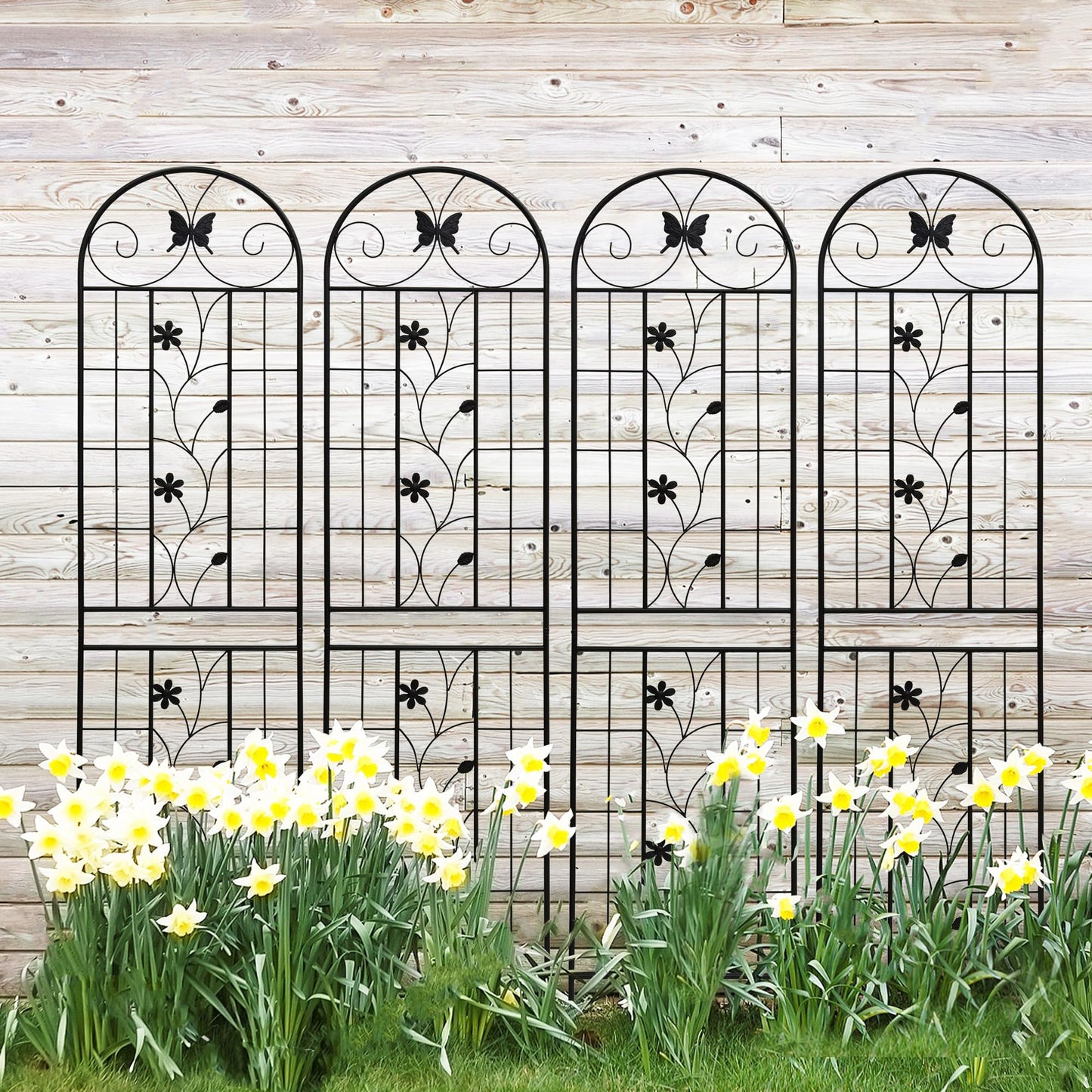 4 Pack Metal Garden Trellis 86.7" x 19.7", Rustproof Plant Support for Climbing Plants, Outdoor Flower Support for Vines Roses Vegetables, Easy Assembly, Black