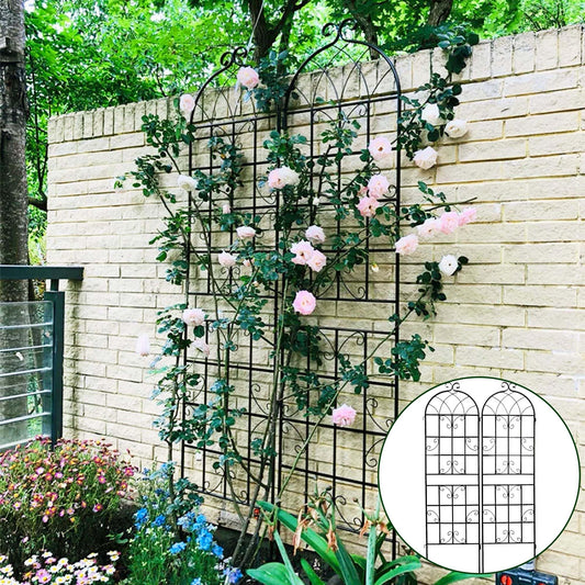 2 Pack 86.7" H Metal Garden Tall Trellis for Climbing Plants Outdoor,Large Heavy-Duty Outdoor Flower Plant Support for Roses Vines,Rustproof Galvanized Powder-Coated Frame with Scrollwork Decor