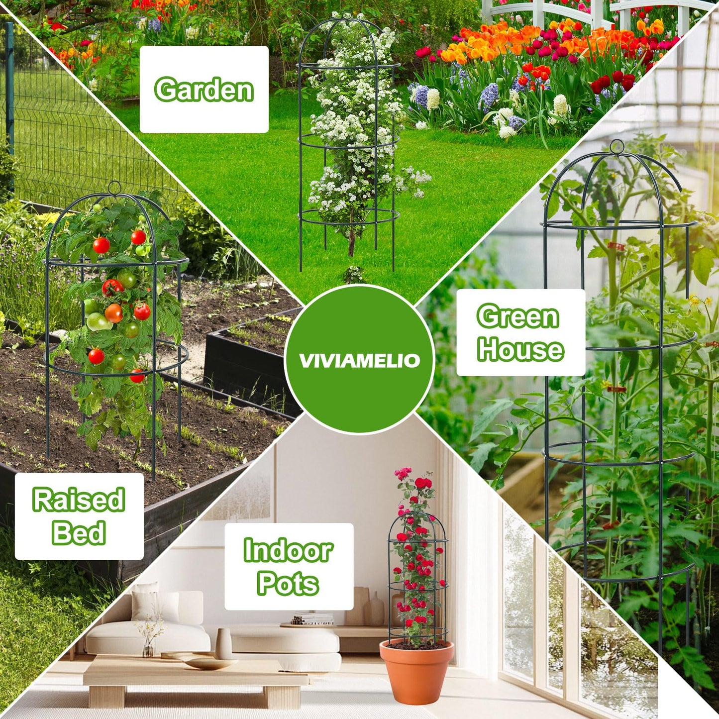 2Pcs Trellis for Climbing Plants Outdoor, 75" Tall Heavy Duty Metal Obelisk Garden Trellis Climbing Plant Support for Tomatos Cucumber Potted Vine Flower Rose Clematis Vegetable Pea Bean Trellises
