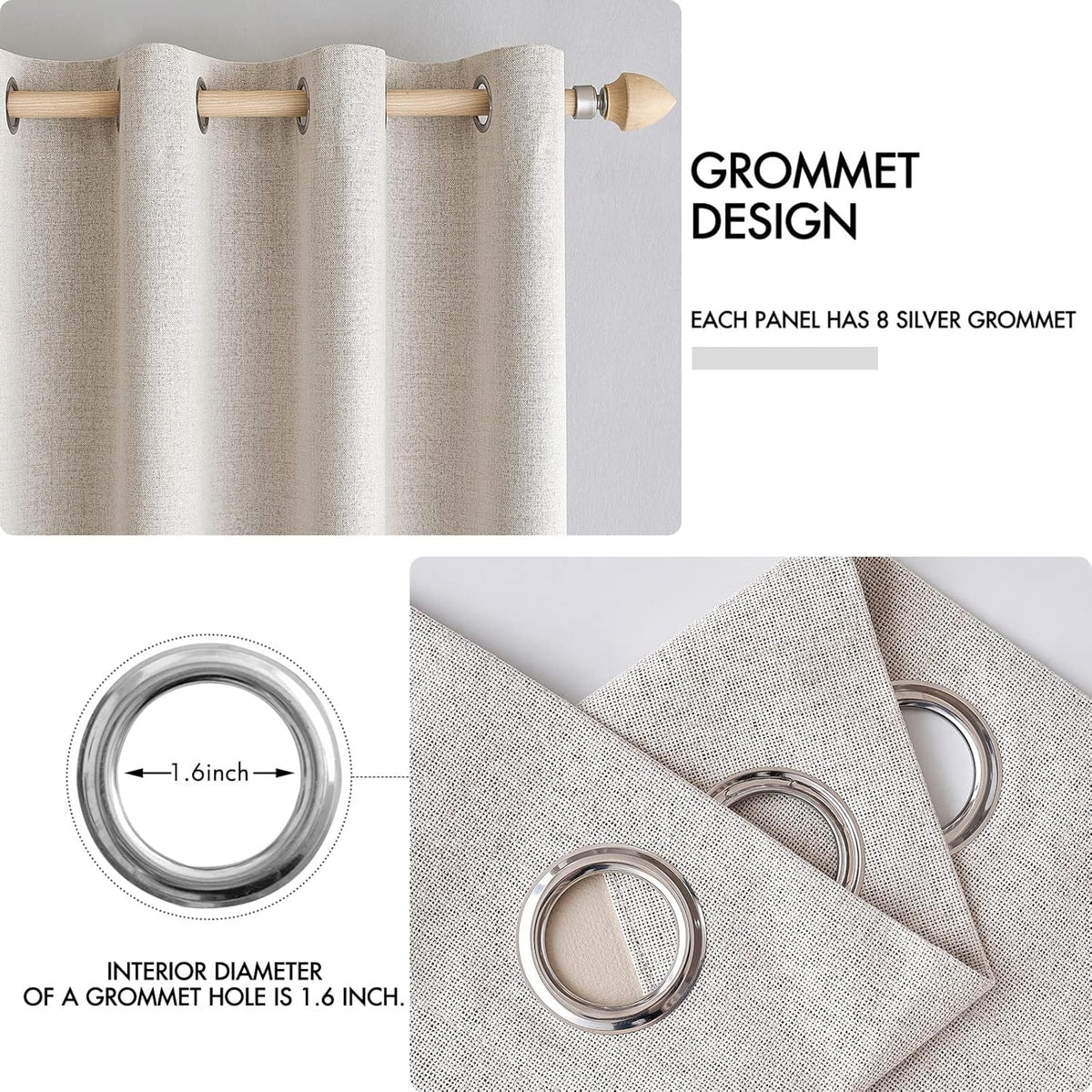 MIULEE 100% Blackout Linen Textured Curtains - Thermal Insulated Ivory Drapes for Bedroom | 62 x 84 Inch (2 Panels)