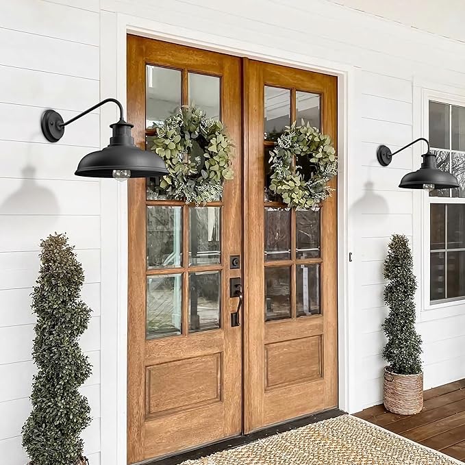Set of 2 Gooseneck Outdoor Wall Lights Fixtures,Dusk to Dawn Motion Sensor Wall Sconce Farmhouse Barn Lamp for Patio,3 Modes Dimmable Exterior Porch Light Wall Mount Lighting with Rotary Dial Control