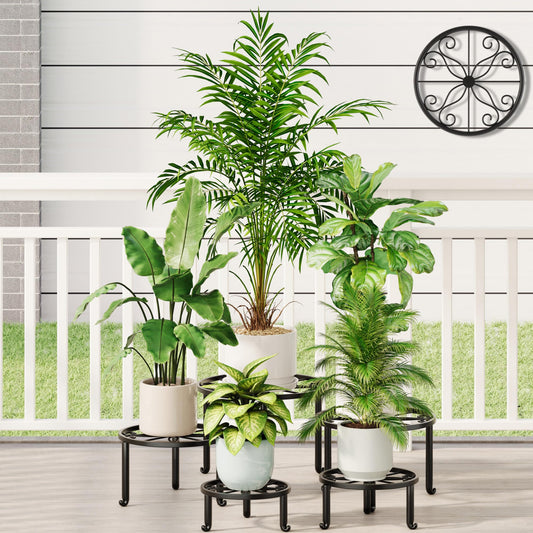 NQW 5 Pack Metal Plant Stand Heavy Duty Metal Plant Shelf for Multiple Plants Anti-Rust Iron Flower Pot Stand Holder for Home Garden