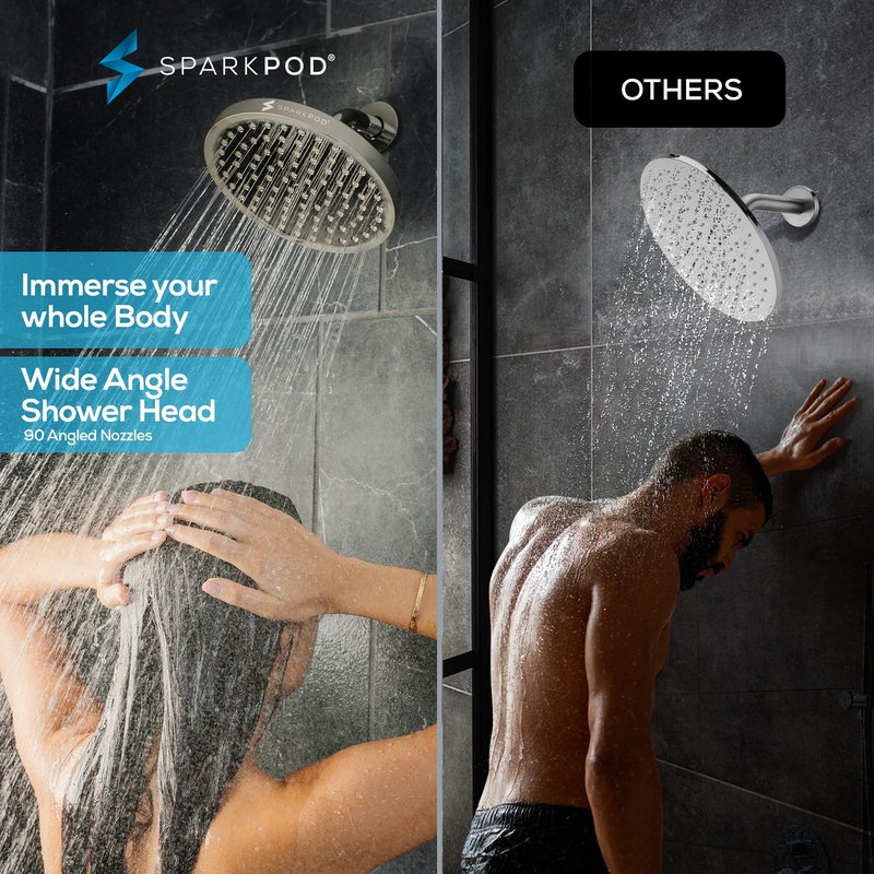 SparkPod Shower Head - High Pressure Rain - Premium Quality Luxury Design - Easy Clean Adjustable Replacement for Your Bathroom Shower Heads (Elegant Brushed Nickel, 8 Inch Round)