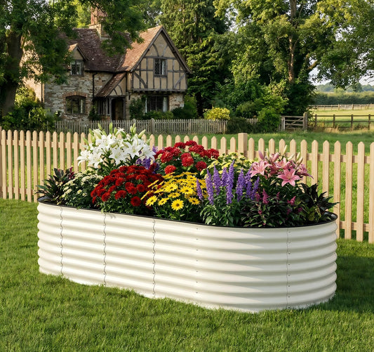 Garvee 10x4x1.5ft Galvanized Raised Garden Bed, Oval Metal Planter Box with Anti-Cut Safety Edges, 449 Gallons Rust-Resistant Deep Root Planter for Outdoor Vegetables, Flowers, Herbs, Beige