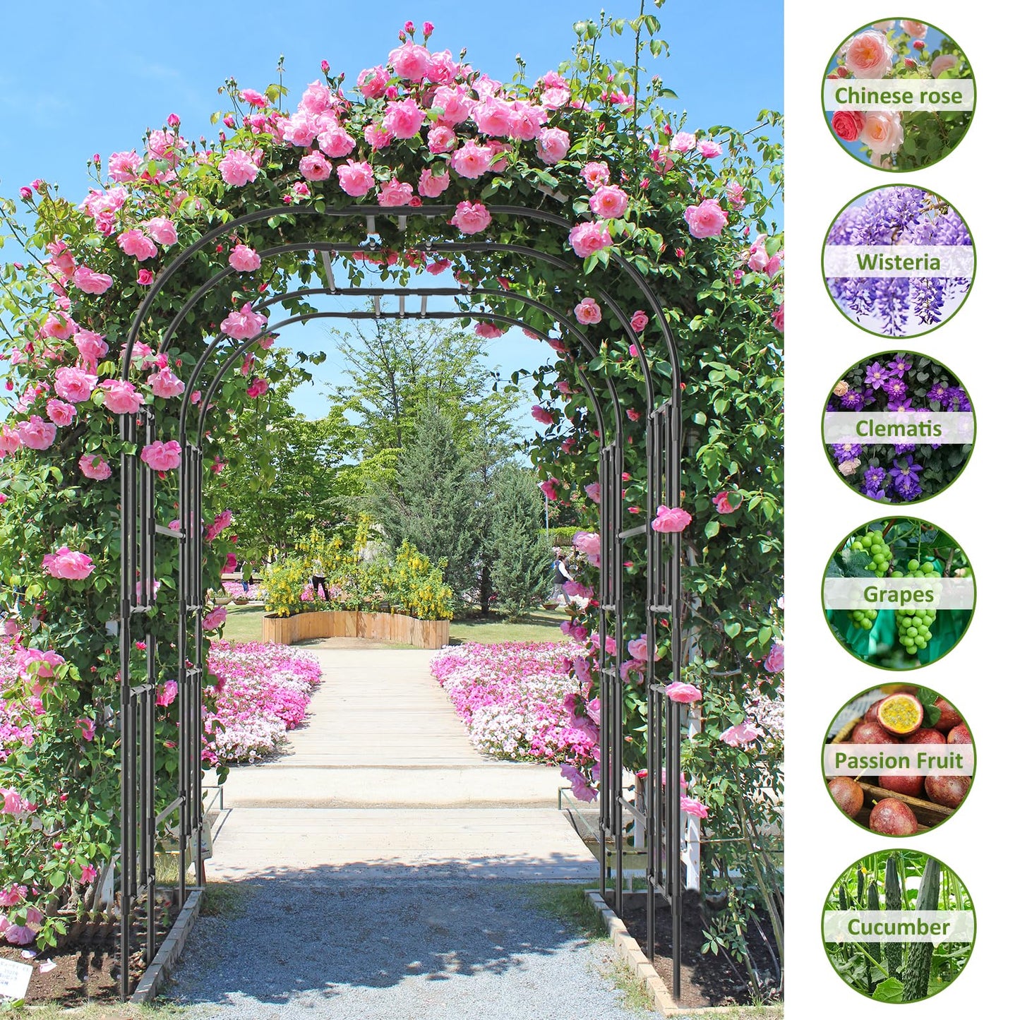 Tall Garden Arch Trellis for Climbing Plants, 87in Tall Metal Plant Support Trellis Archway for Climbing Plant Vegetables Cucumber, Outdoor Yard Lawn Garden Arch Tunnel Trellis