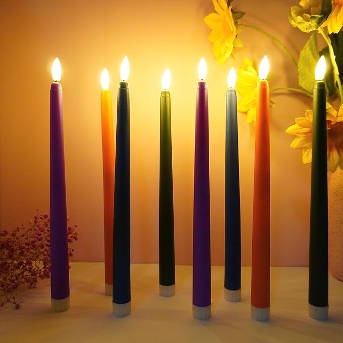 Green Flameless Taper Candles with Remote Timer, Flickering Battery LED Candlesticks Spring Easter Home Decor Set of 12