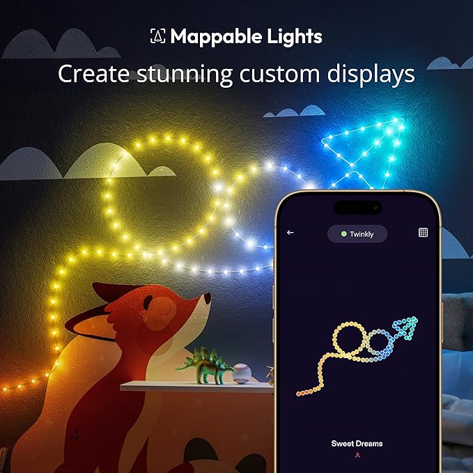 Twinkly Strings USB-C Star 200 LED, Star-Shaped LED Light String, RGB Multicolor LED Lights, Valentine's Day Lights, Compatible with Alexa, Google Home, USB-C Power, Green Wire, 39.4ft