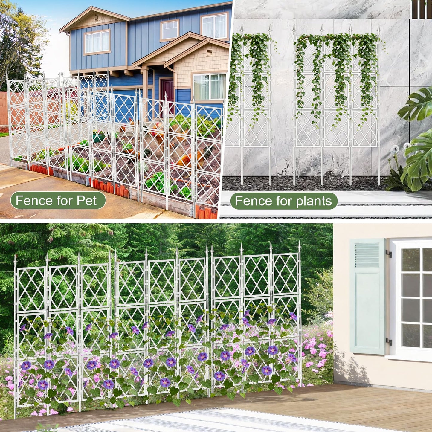 5.25FT Garden Trellis for Climbing Plants Outdoor,White Iron Pipe Support Fence,Metal Wall Lattice Climbing Frame for Potted Plants Indoor for Ivy Vines Vegetable Flower, Patio, Lawn, Yard, Backyard