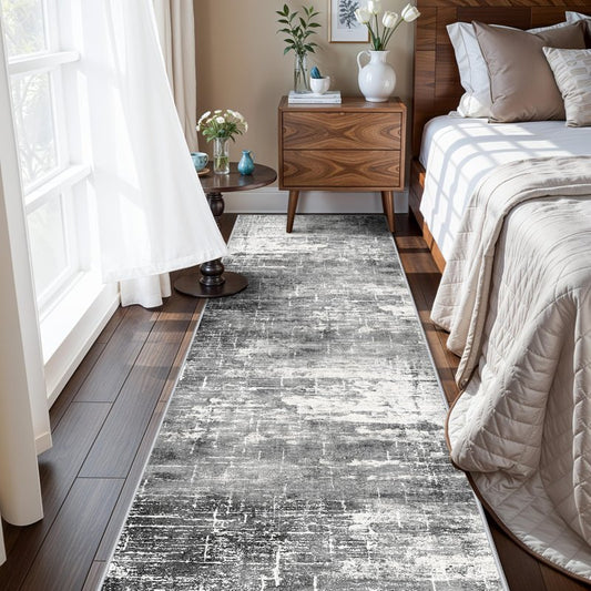 Washable 2x5 Kitchen Area Rug: Non-Slip Abstract Water-Resistant Entryway Rug Soft Sink Fridge Area Bedroom Carpet Low Pile Floor Mat for Bathroom Laundry Nursery Non-Shedding Runner(2X5,Black/Grey)