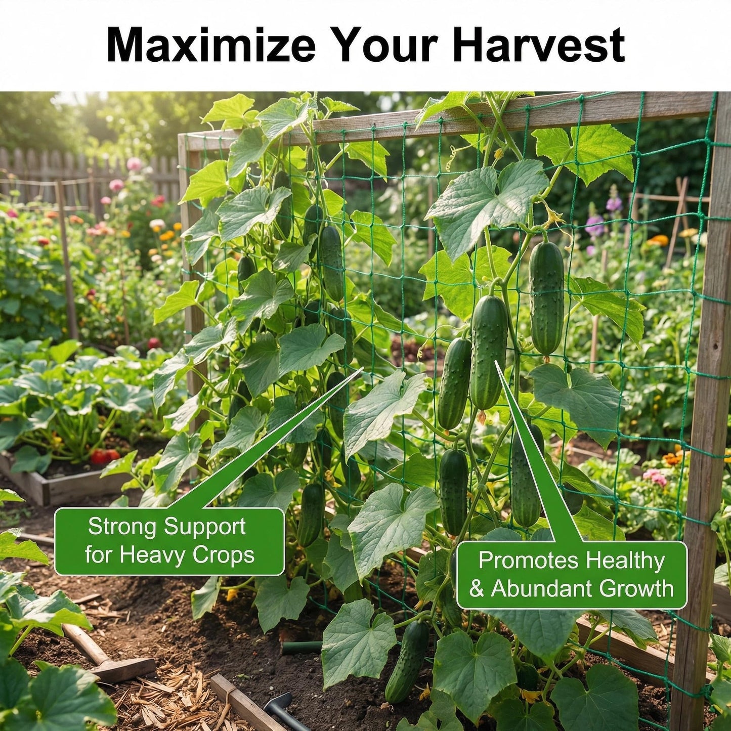 Trellis Netting for Climbing Plants - Heavy Duty Garden Trellis Netting for Cucumber, Vine, Fruits & Vegetables Tomato Plants Trellis Net, Climbing Vining Plants 10' x 7'Ft Green