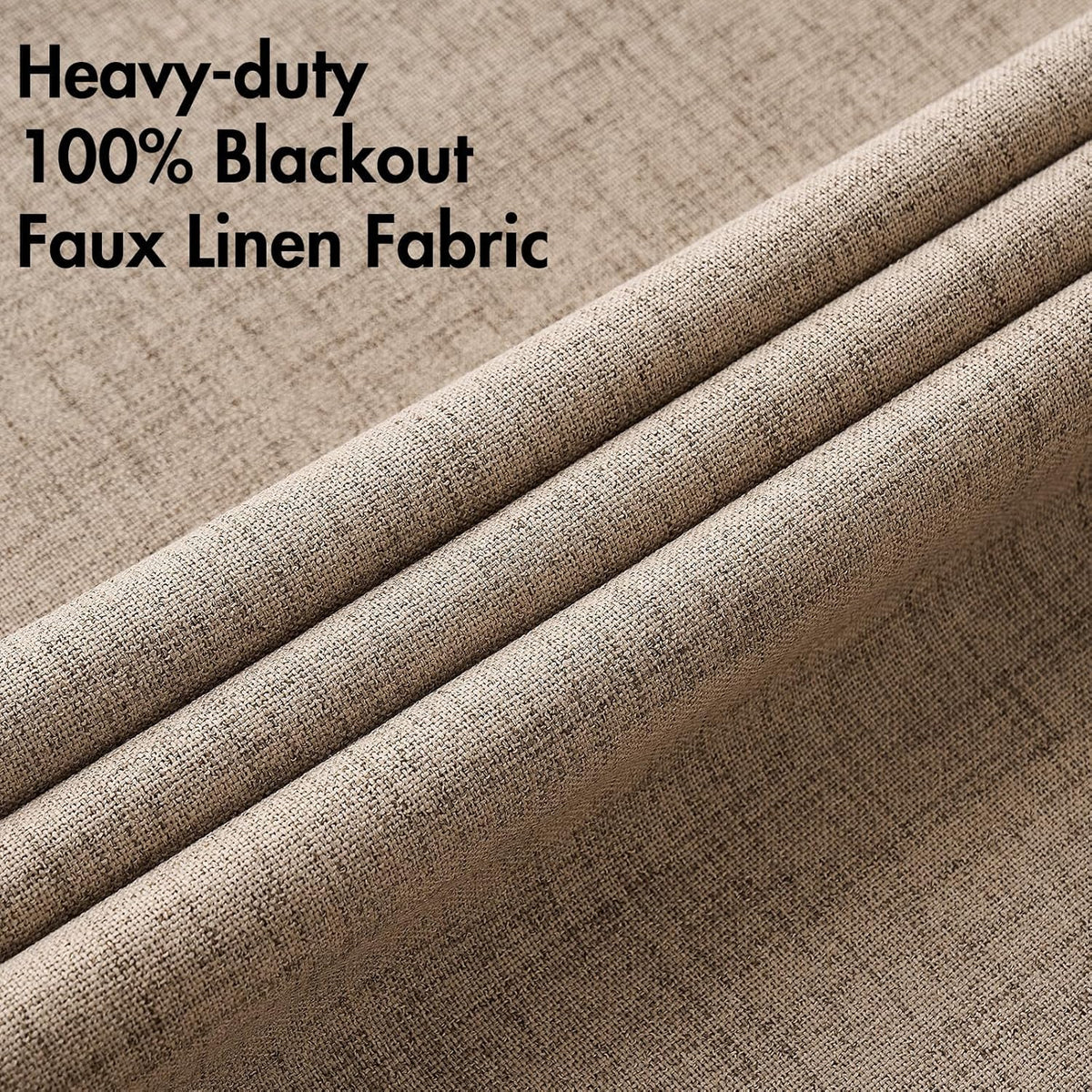 MIULEE 100% Blackout Linen Textured Curtains - Thermal Insulated Copper Brown Drapes | 52 x 72 Inch (2 Panels)