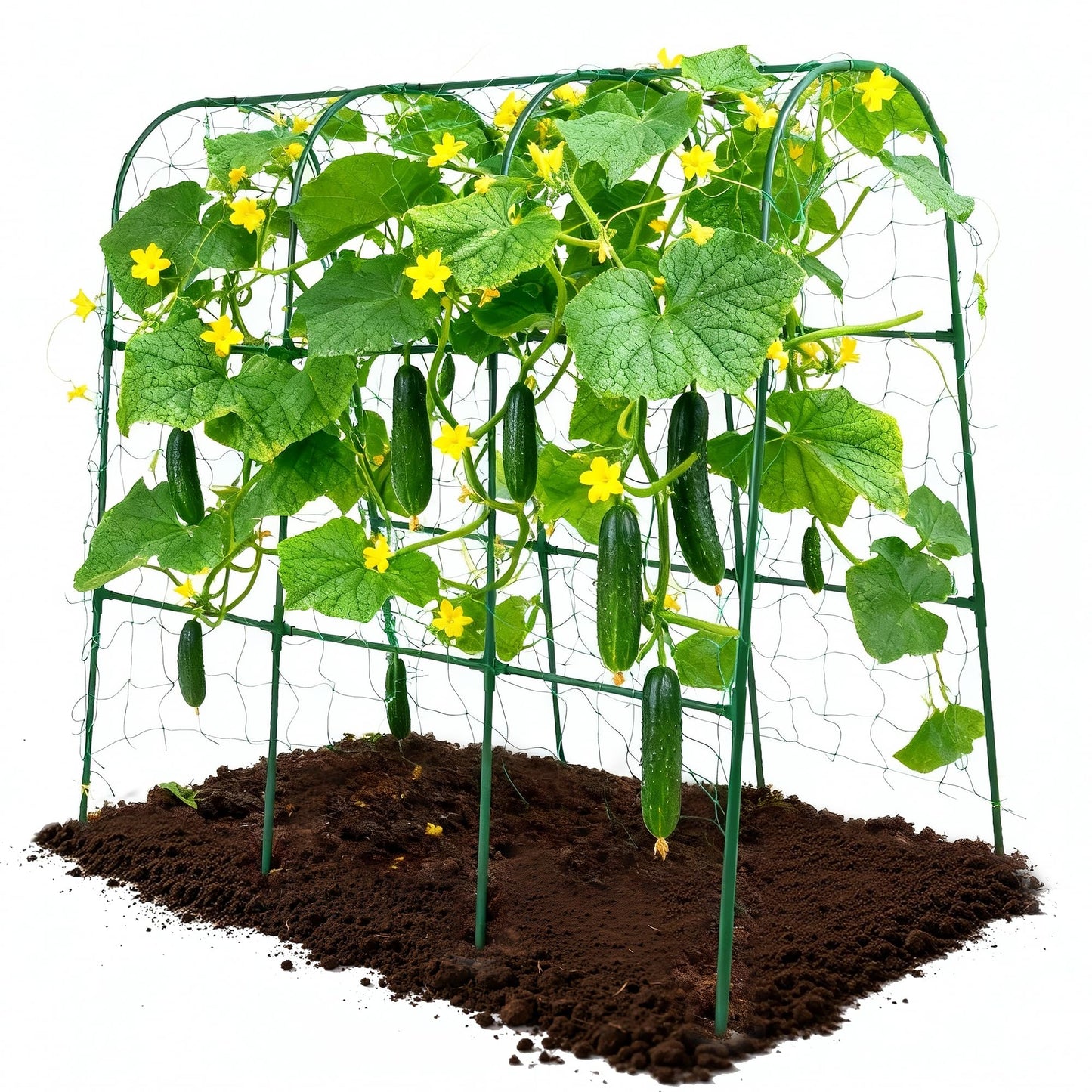 Cucumber Trellis for Raised Garden Bed,U-Shape Plant Support Metel Trellis for Climbing Plants Arch Trellis with Netting for Outdoor Cucumbers, Tomatoes, Vine Climbing Plant(63''X32''x47.2''(LxWxH))
