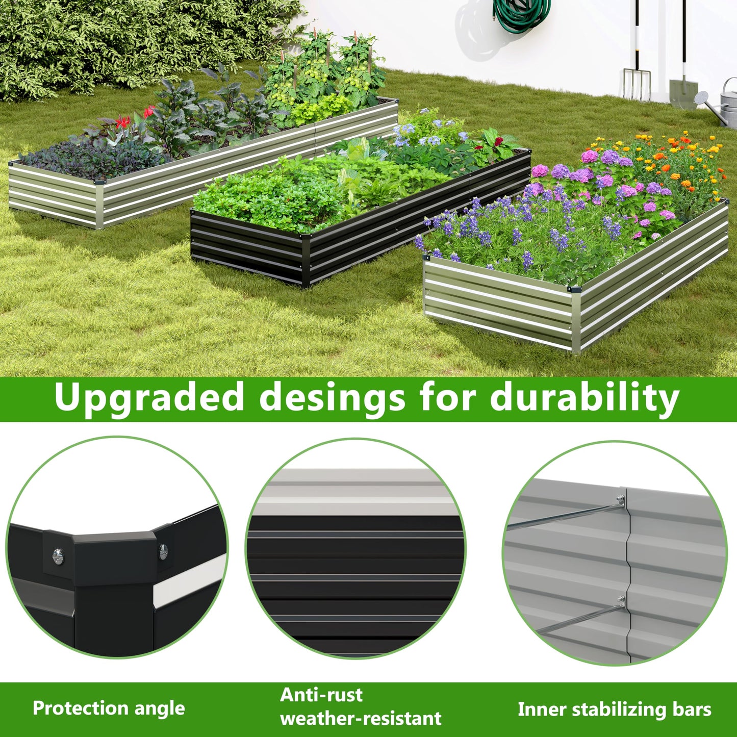 Easllre 2PCS 6x3x1ft Galvanized Raised Garden Bed,Outdoor Planter Box Metal Patio Kit Planting Bed for Vegetables Flowers Herb,Black
