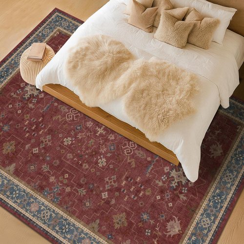 Hazo Haus Large Oriental Area Rug 8x10 - Burgundy Soft Washable Non-Slip Indoor Décor