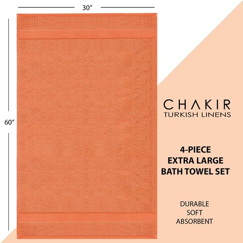 Chakir Turkish Linens | Hotel & Spa Quality 100% Cotton Luxury Turkish Towels | Soft & Absorbent (30x60 Inches Extra Large Bath Towels, Set of 4 - Coral)