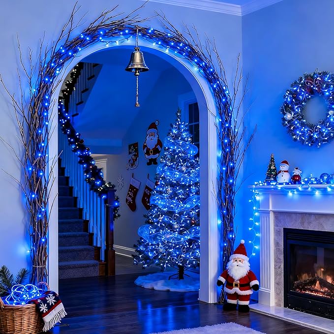 JMEXSUSS 163 FT 500 LED Blue Christmas Lights Outdoor, Waterproof Blue String Light Plug in, 8 Modes Clear Wire Christmas String Lights for Tree Yard Patio House Party Decorations