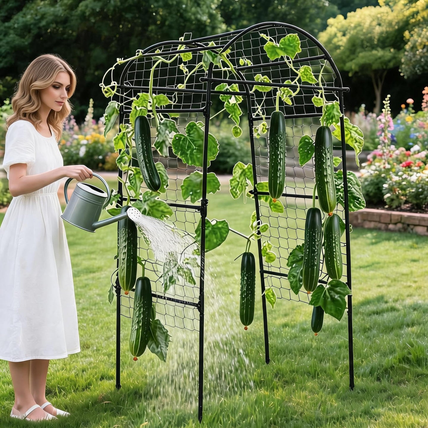 6.8x3x2.6FT Garden Arch Trellis for Raised Beds, Heavy Duty u-Shaped Plant Support for Climbing Vegetables, Fruits & Vines, Outdoor Rust-Resistant Metal Trellis for Vertical Growing, Black