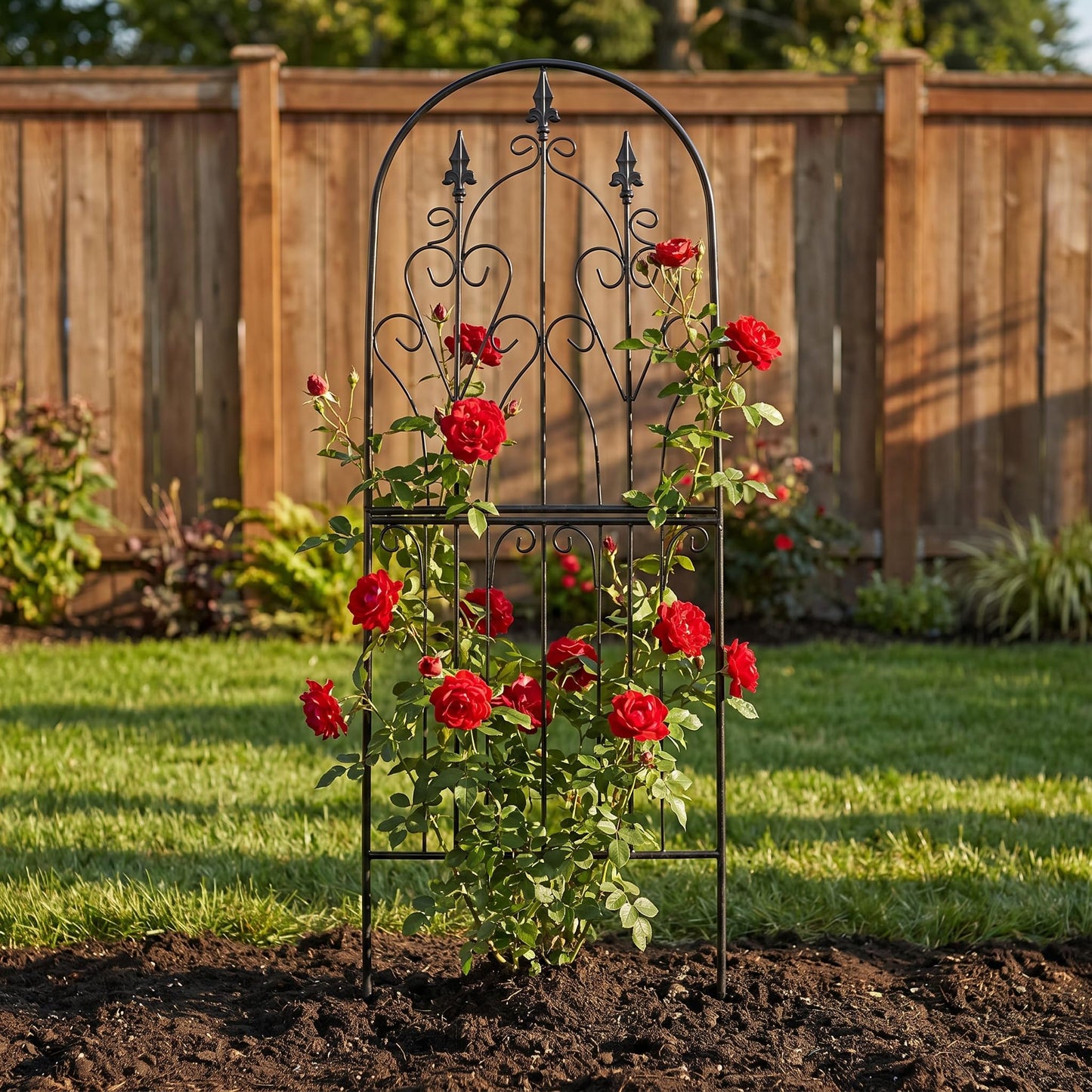 SCENDOR Garden Trellis for Climbing Plants 59" H x 21.7" W Metal Unique Design Decorative Garden Structure Weather-Resistant Lattice Outdoor Decor Flowers Roses Vine Ivy Clematis Black Coating