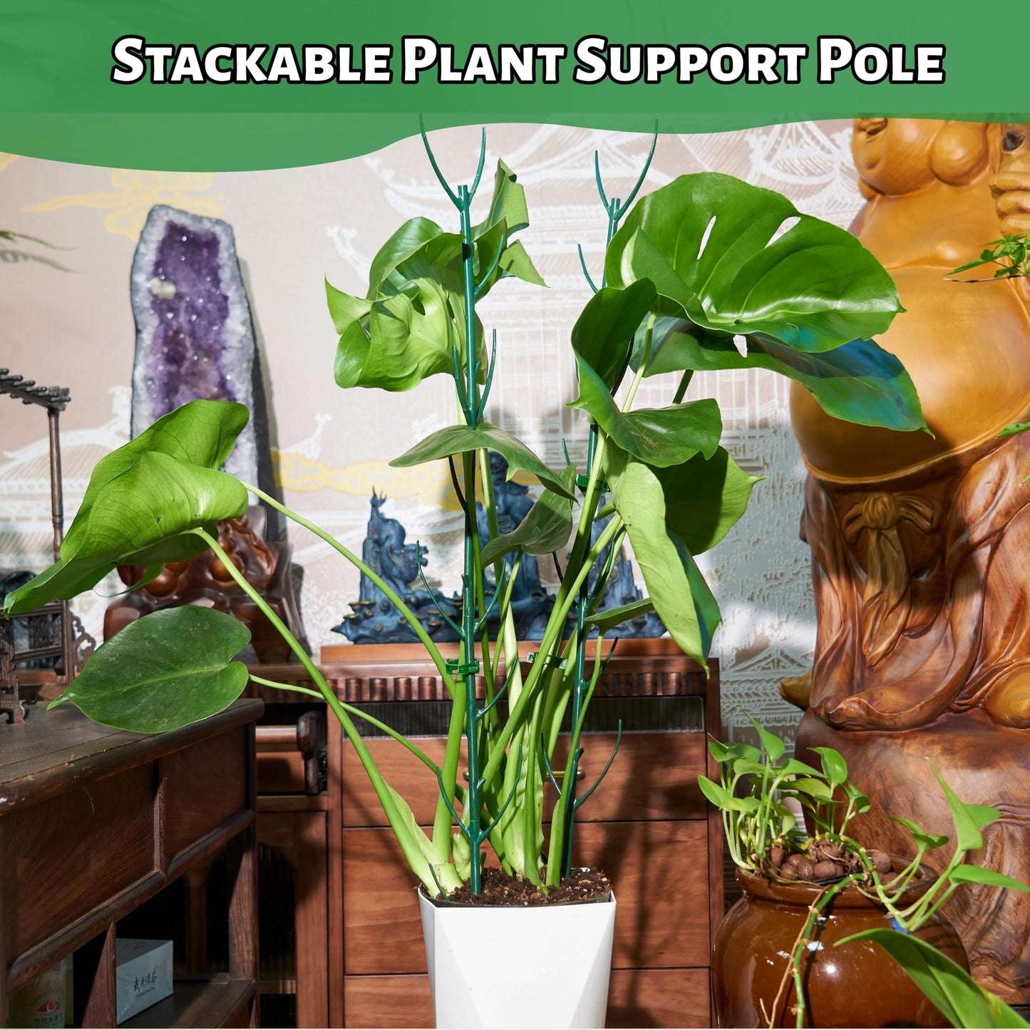 10 Pack Adjustable Plant Support Stakes,Stackable Plant Support Pole with Garden Ties and Clips, Suitable for Monstera,Climbing Plants and Indoor Outdoor Plants