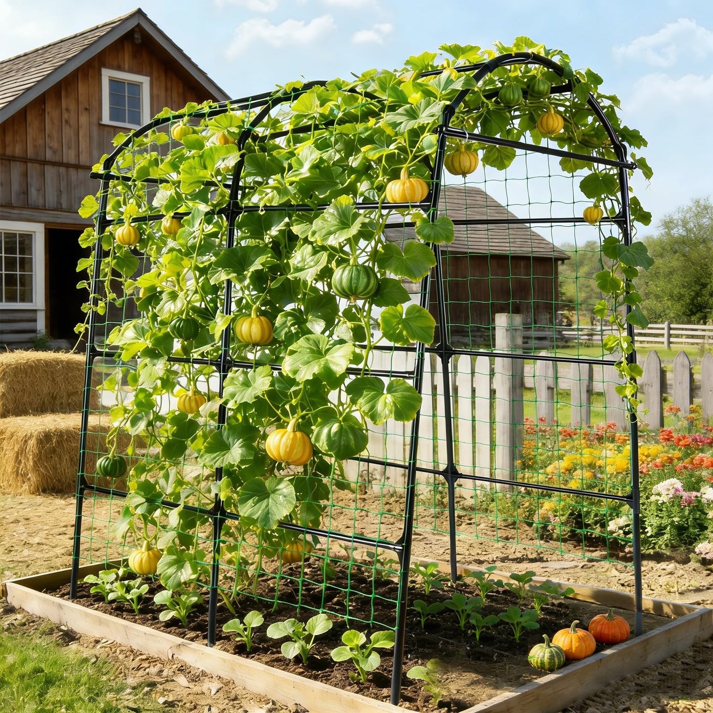 OTOSUNNY Garden Arch Tunnel Trellis for Climbing Plants Outdoor, 7 ft Tall Metal Walkway, Arbor Archway for Climbing Vines Vegetables Yard Lawn, Cucumber Trellis for Garden Raise Bed, Black
