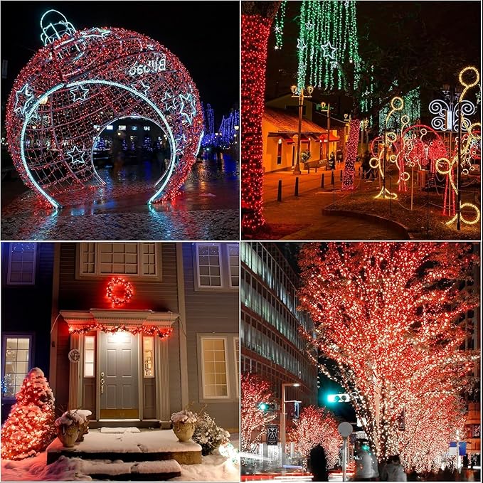 LAMPHOME 300 LED Red String Lights 99ft, 16 Modes Plug in Fairy Lights, Waterproof Clear Wire Starry Lights for Valentine's Day, Wedding, Mother's Day, Christmas Indoor Outdoor Decor