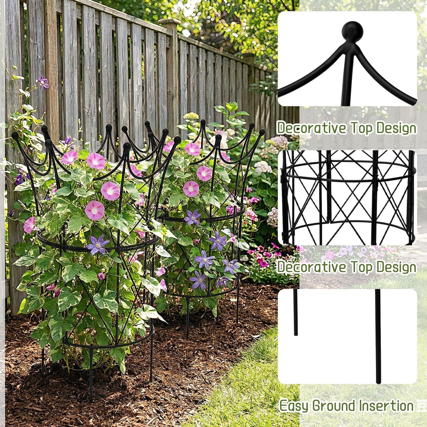 BreezeHug 2 Pcs Large Obelisk Trellis for Plant Supports Peony Cage Garden Obelisk Durable Metal Garden Support Cage for Climbing Plants Outdoor Indoor, 18.5 in x 22.9 in
