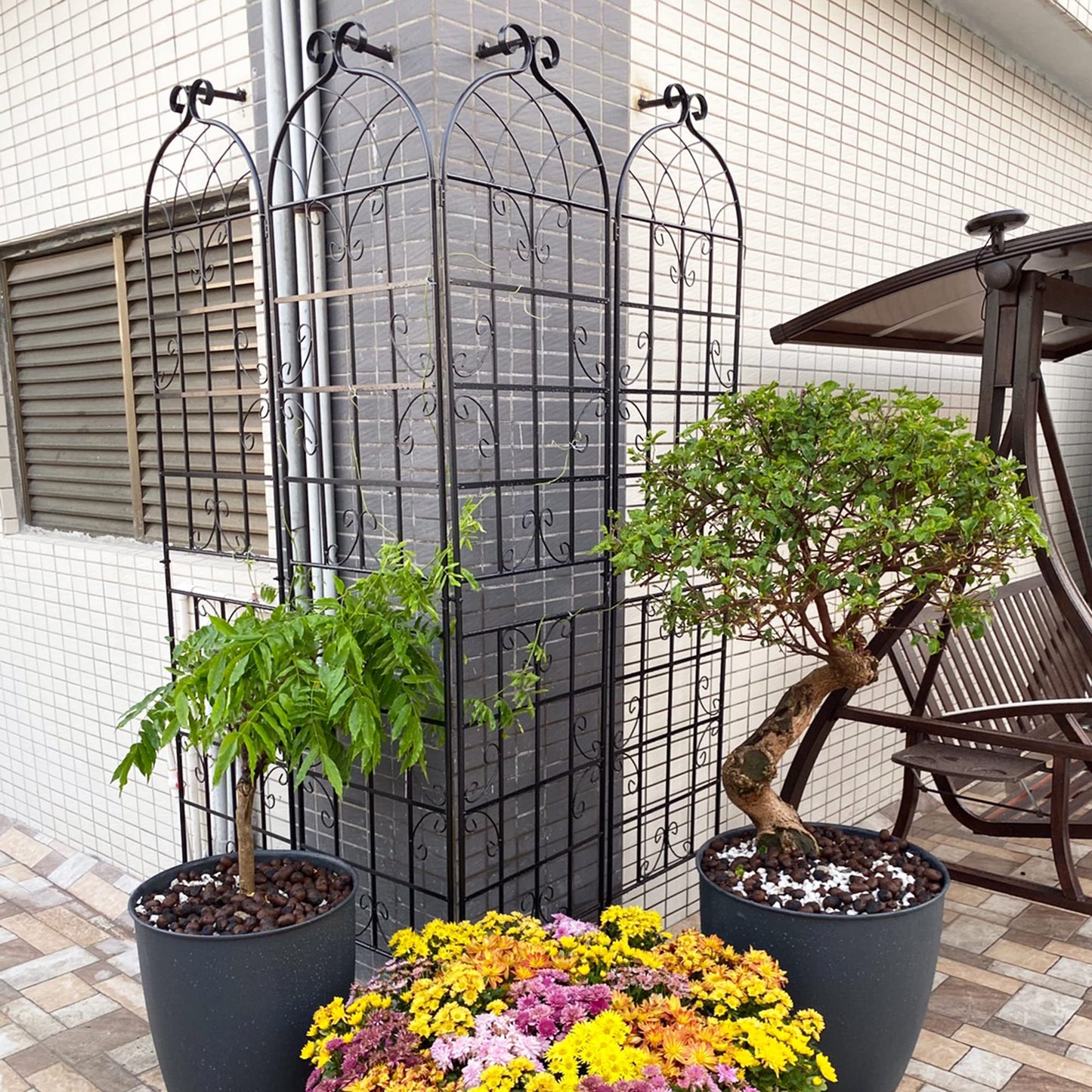 Sybrioka 4 Pack Metal Garden Trellis 86.7" H Garden Fence Rustproof Trellis for Climbing Plants Support Roses Flower Outdoor Lawn Black