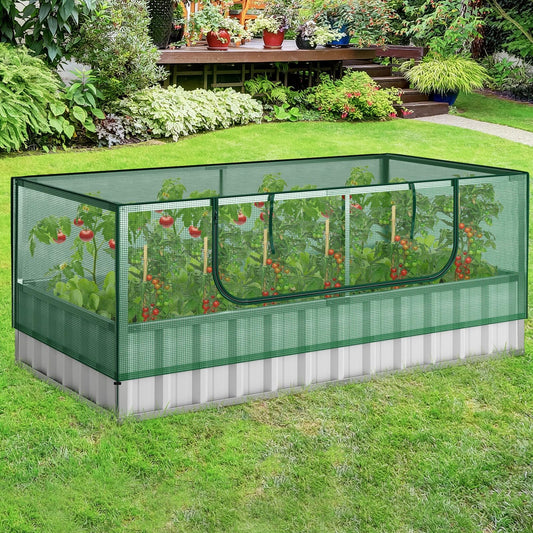 69" x 36" x 28" Galvanized Raised Garden Bed w/ Cover Roll-up Window PE Cover Greenhouse