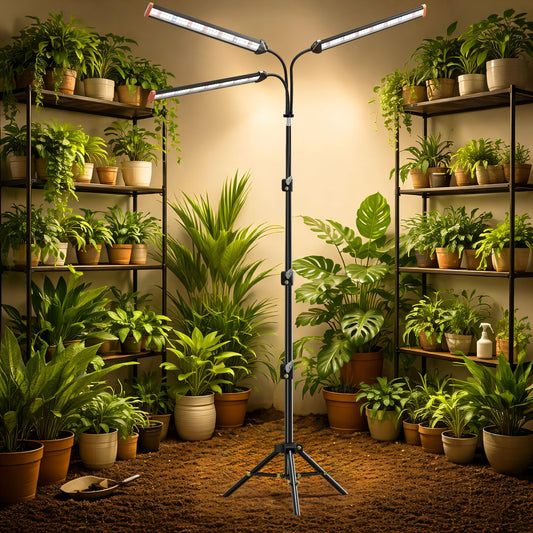 Quehoomii Grow Light with Stand for Indoor Plants,3500K Warm White Plant Light with Red Blue LEDs for Indoor Tall Large Plants Growing,Dimmable & Auto Timer,Height Adjustable 17-61"