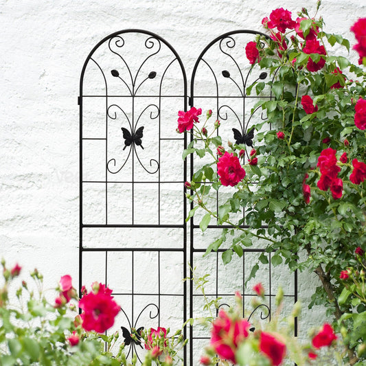 2 Pack Large Garden Trellis Heavy Duty Rustproof Iron Plant Trellis for Potted Plant Support Metal Climbing Rose Trellis Vine Vegetable Cucumber,Black-71 H x 19.7" W
