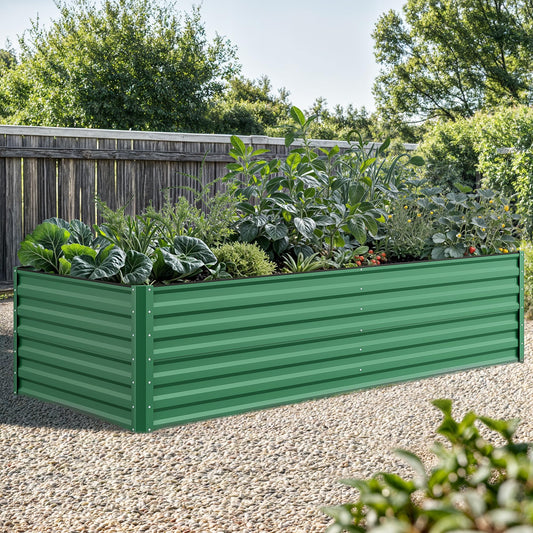 YITAHOME 96x48x24 in Galvanized Raised Garden Bed Kit, Large Metal Planter Box with Gloves, Safety Rubber & Support Rod, Outdoor Flower Bed for Plants Vegetables, Green