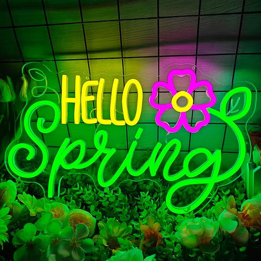Hello Spring Neon Sign Daisy Flower Led Signs Dimmable Hello Spring Sign Springs Welcome Neon Lights Easter Decorations for Home Office Classroom Party