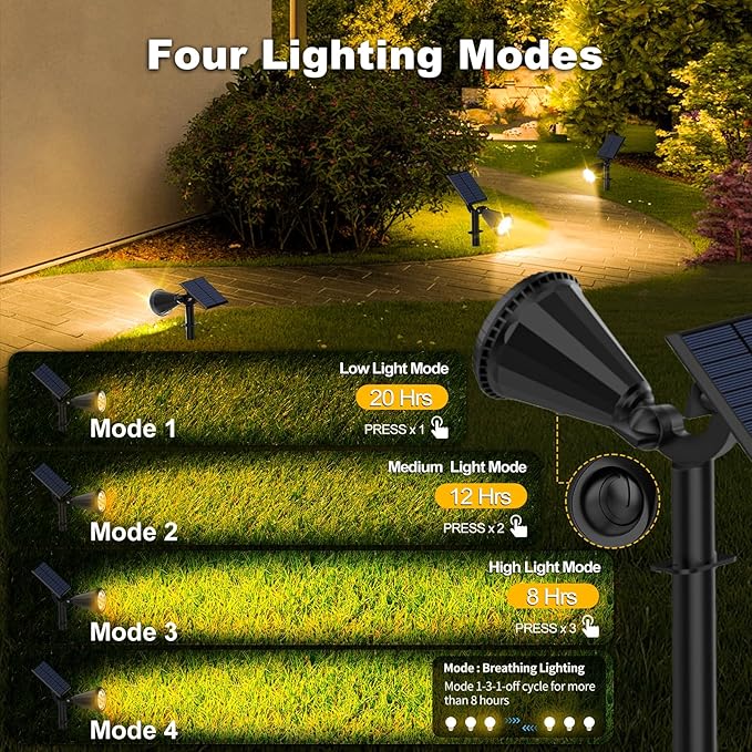 Solar Spot Lights Outdoor, 4 Modes/8 Pack Solar Spotlights Waterproof, 180° Adjustable Powered Landscape Lights, Outdoor Solar Lights for Yard Garden Pathway Flag Tree Wall Statue Warm White