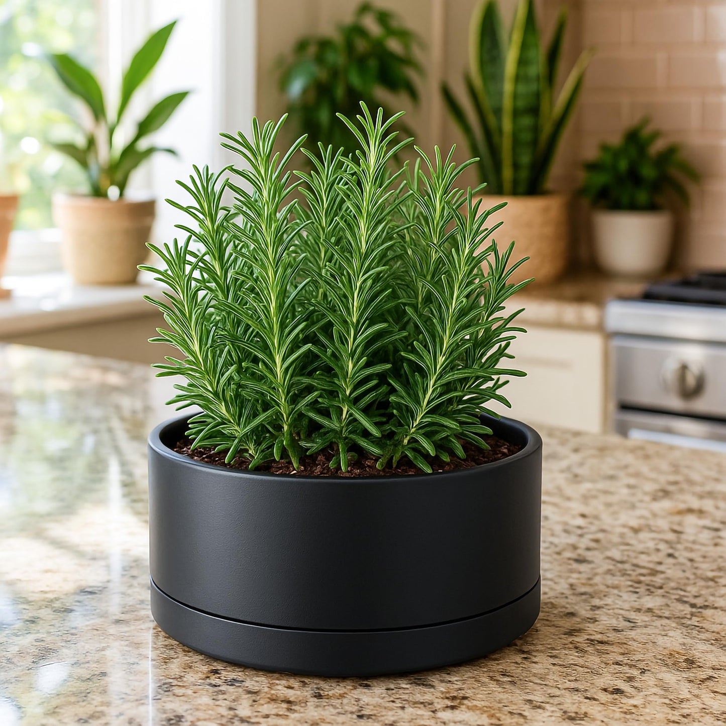 D'vine Dev 8 Inch Plastic Shallow Planter, Large Round Succulent Plant Pot with Drainage Hole and Sauce, Decorative Bonsai Pot for Indoor Plants, Black, 76-Z-B-1