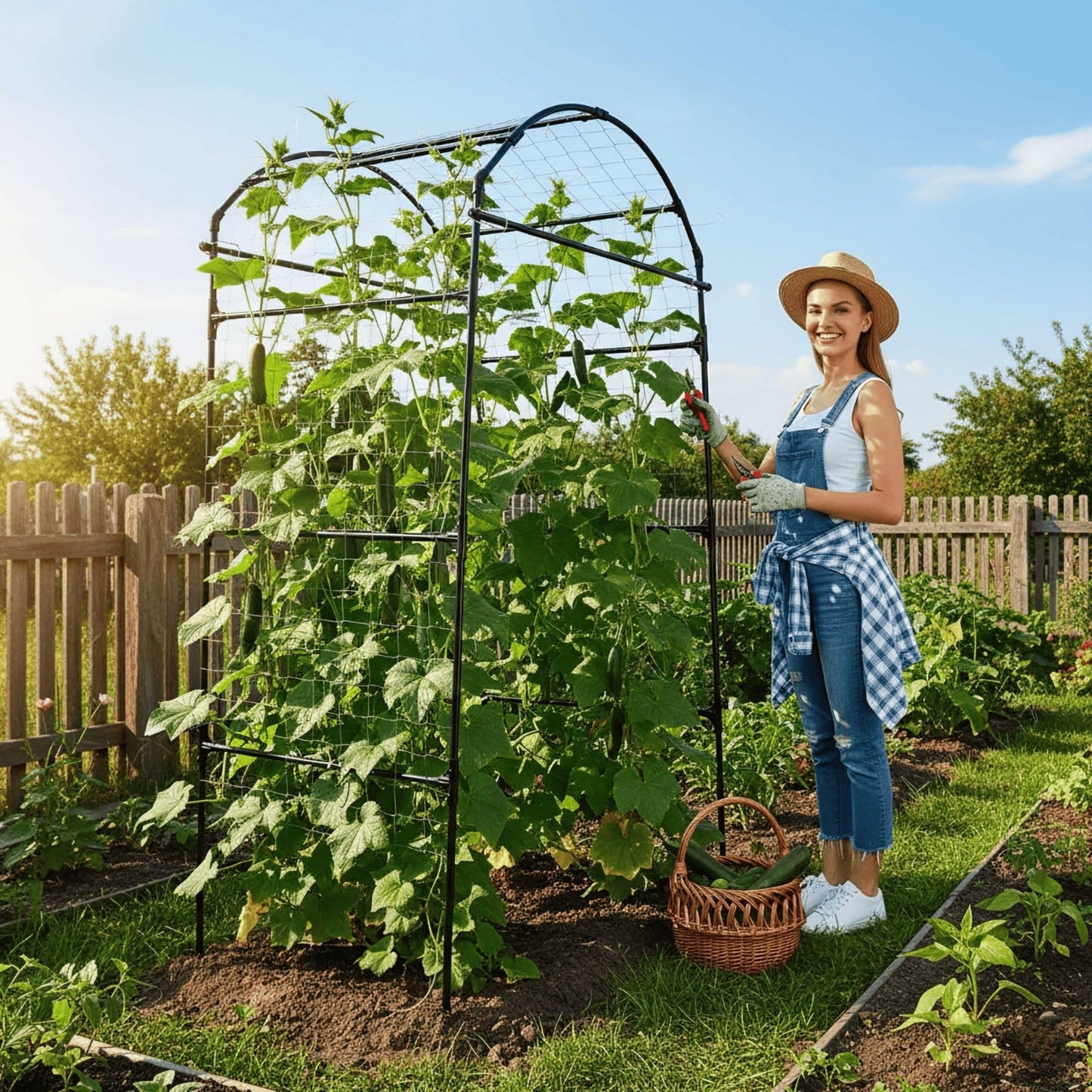 BAXAM 79" Garden Trellis Arch for Climbing Plants – Tall Outdoor Metal Trellis for Vegetables, Peas, Tomatoes,﻿ Cucumber Trellis Arch & Vertical Garden Climber Plant Support for Vine Plants