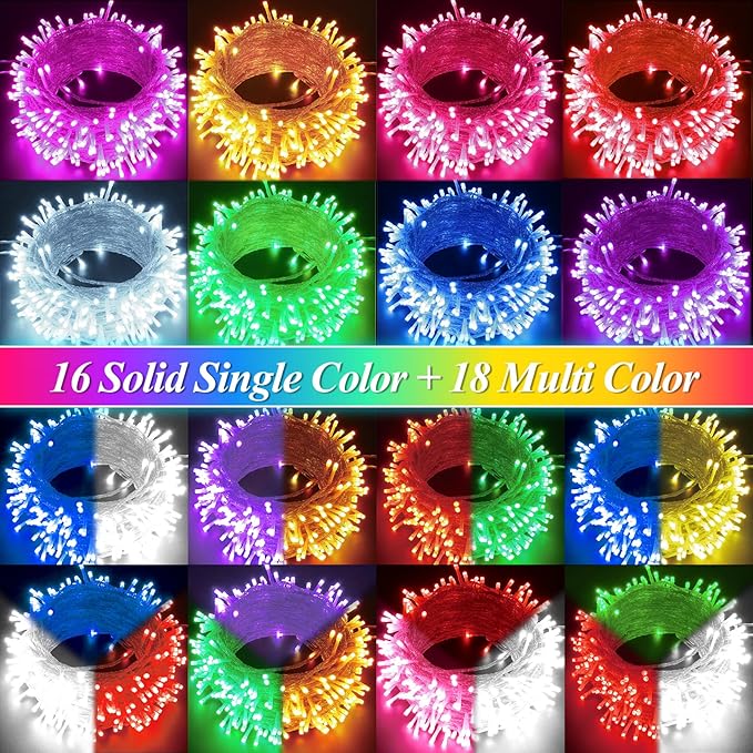 Color Changing Christmas Lights with Remote, 2 Pack Total 66.6 FT 200 LED Battery Powered String Lights Classroom Decoration, 34 Colors Outdoor Fairy Lights for Bedroom Dorm Yard Tree Party Decor