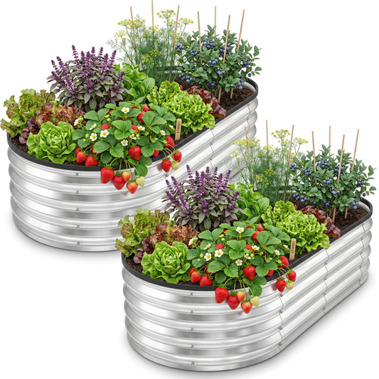 Utopia Home Galvanized Raised Garden Bed, 4x2x1 Ft Lightweight Planter Boxes Outdoor with Easy Assembly, Large Garden Bed for Vegetables, Fruits, Flowers, Silver, Pack of 2