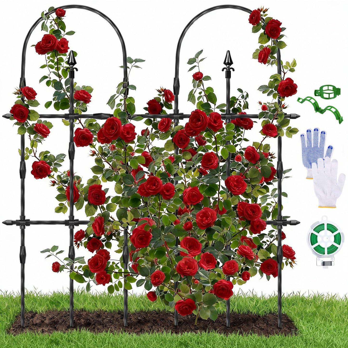 2026 New Upgraded Garden Trellis Set for Outdoor Climbing Plants, 47.2“ H x 39.6” W Rustproof & Reinforced Garden Arch Trellis for Potted Climbing Cucumbers, Tomatoes, Vegetables, Roses, Flowers