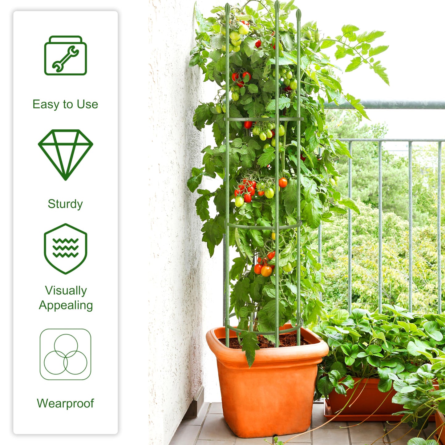 Hahood 6 Pack Tomato Cages for Garden Plant Support 64 Inches Tall Garden Trellis Plant Stakes for Indoor Outdoor Plants Climbing Plants Vegetable Fruit Crop Flower Vine, Green