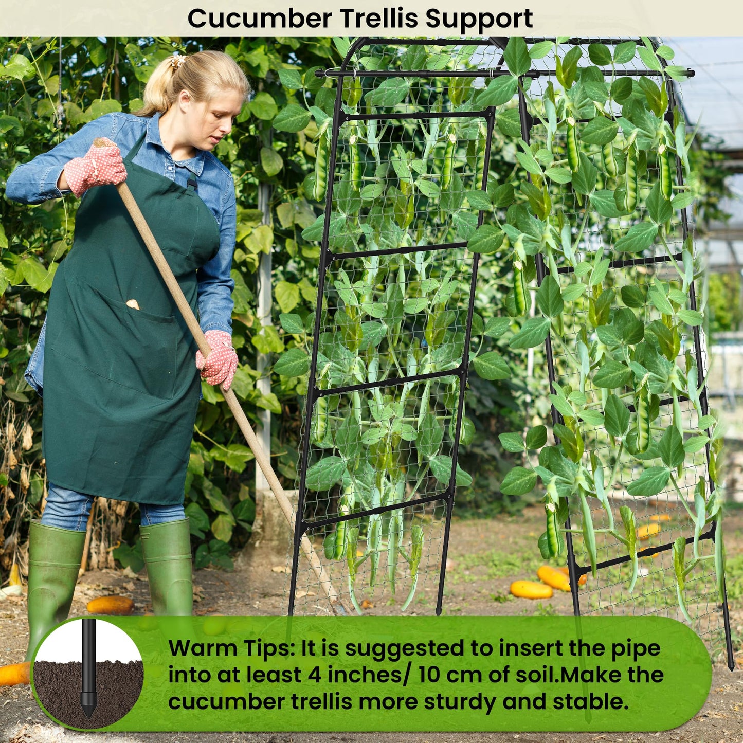 Cucumber Trellis for Raised Bed, U-Shape Metal Garden Arch, Rustproof PE-Coated Plant Support for Cucumbers, Beans, Tomatoes, Squash, Flowers (Black, 31.5 * 49.2 * 82.7inch(L*W*H))