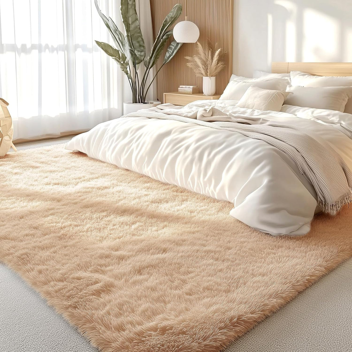 OLANLY Large Area Rug - Soft Fluffy Shaggy Indoor Carpet for Living Room & Bedroom | Beige 8x9 ft