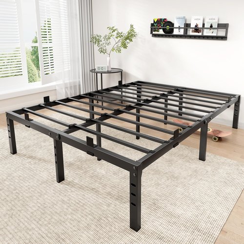 BedsPick 14 Inch Queen Bed Frame, Metal Platform Bed Frame Queen Size with 6 Anti-Slip Mattress Retainers, Heavy Duty Sturdy Mattress Foundation, Easy Assembly, Noise Free, No Box Spring Needed, Black