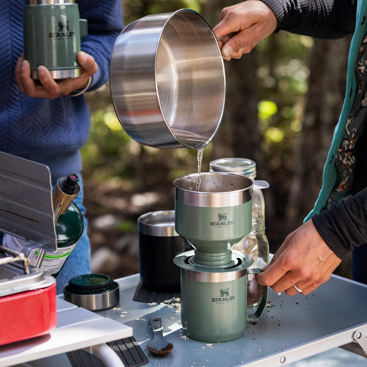 STANLEY Perfect Brew Pour Over Set - 12 oz Insulated Camp Mug with Lid & Reusable Filter | BPA-Free Hammertone Green