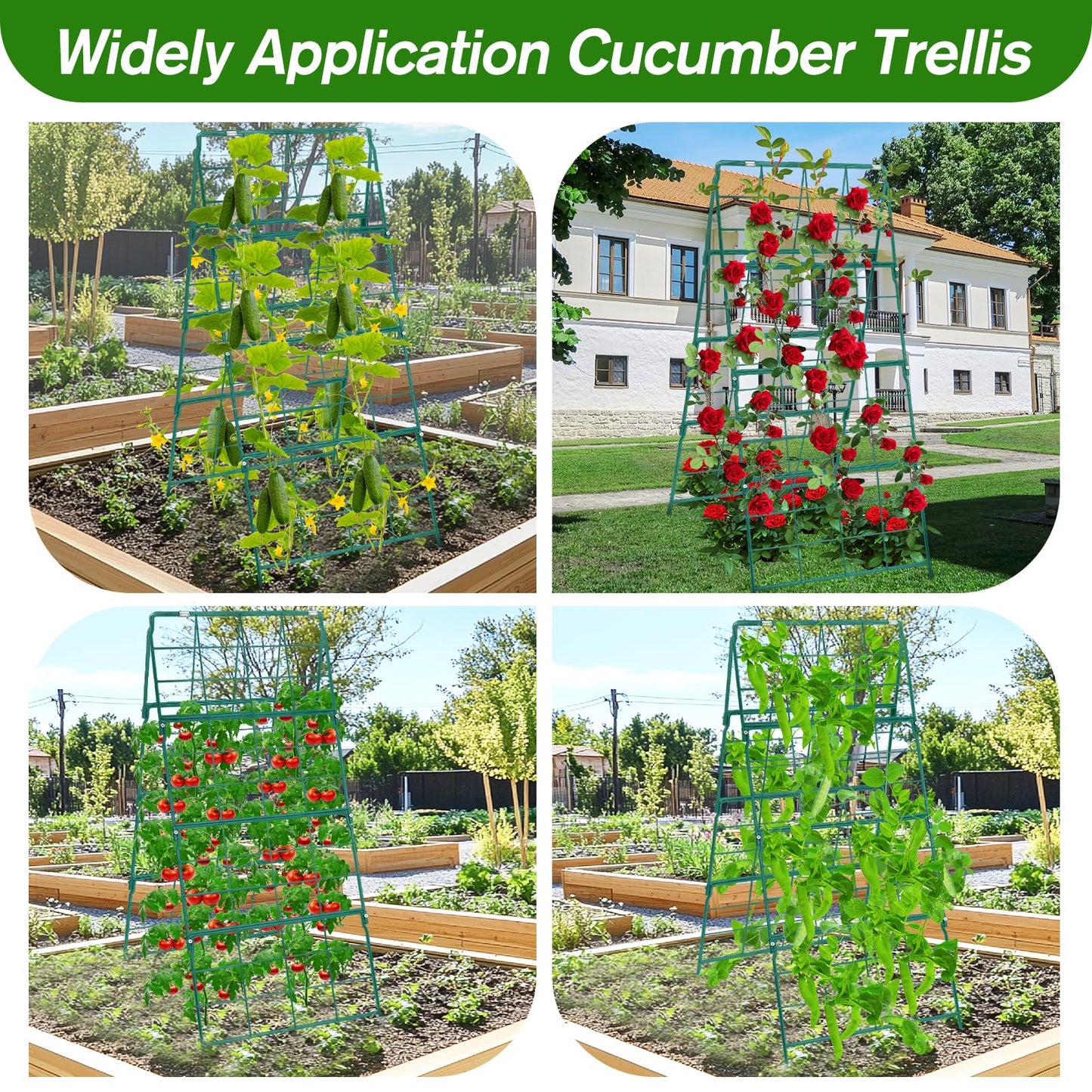 Cucumber Trellis for Raised Bed A Frame Metal Garden Trellis for Climbing Plants Outdoor, 42 x 16IN Foldable Coated Steel Cucumbers Trelli, Easy to Install Cucumber Trellis for Vegetable Fruit