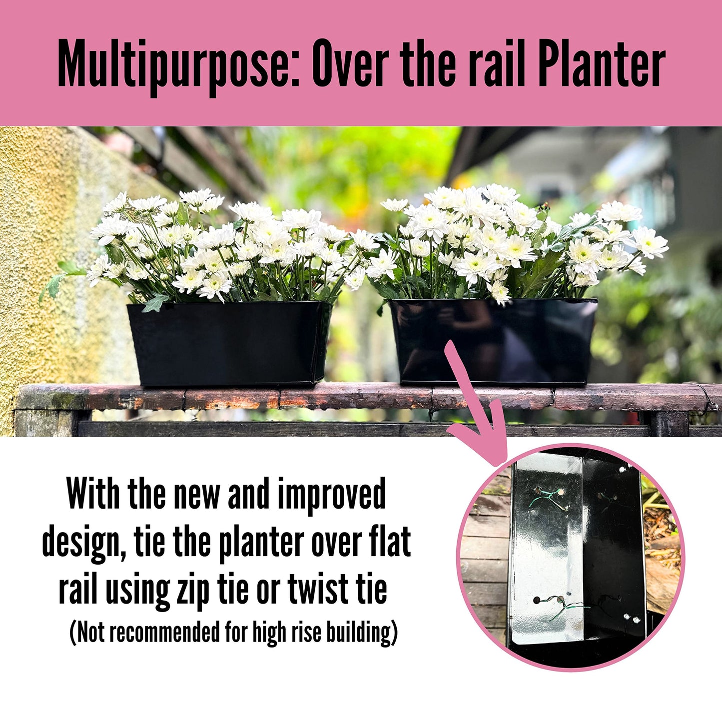 LaLaGreen Rail Planter (16 Inch, 4 Pack) Rectangular Metal Hanging Flower Railing Fence Balcony Gardening for Apartment Patio Planters Outdoor Deck Decoration Garden Style Iron Porch Decor Pots