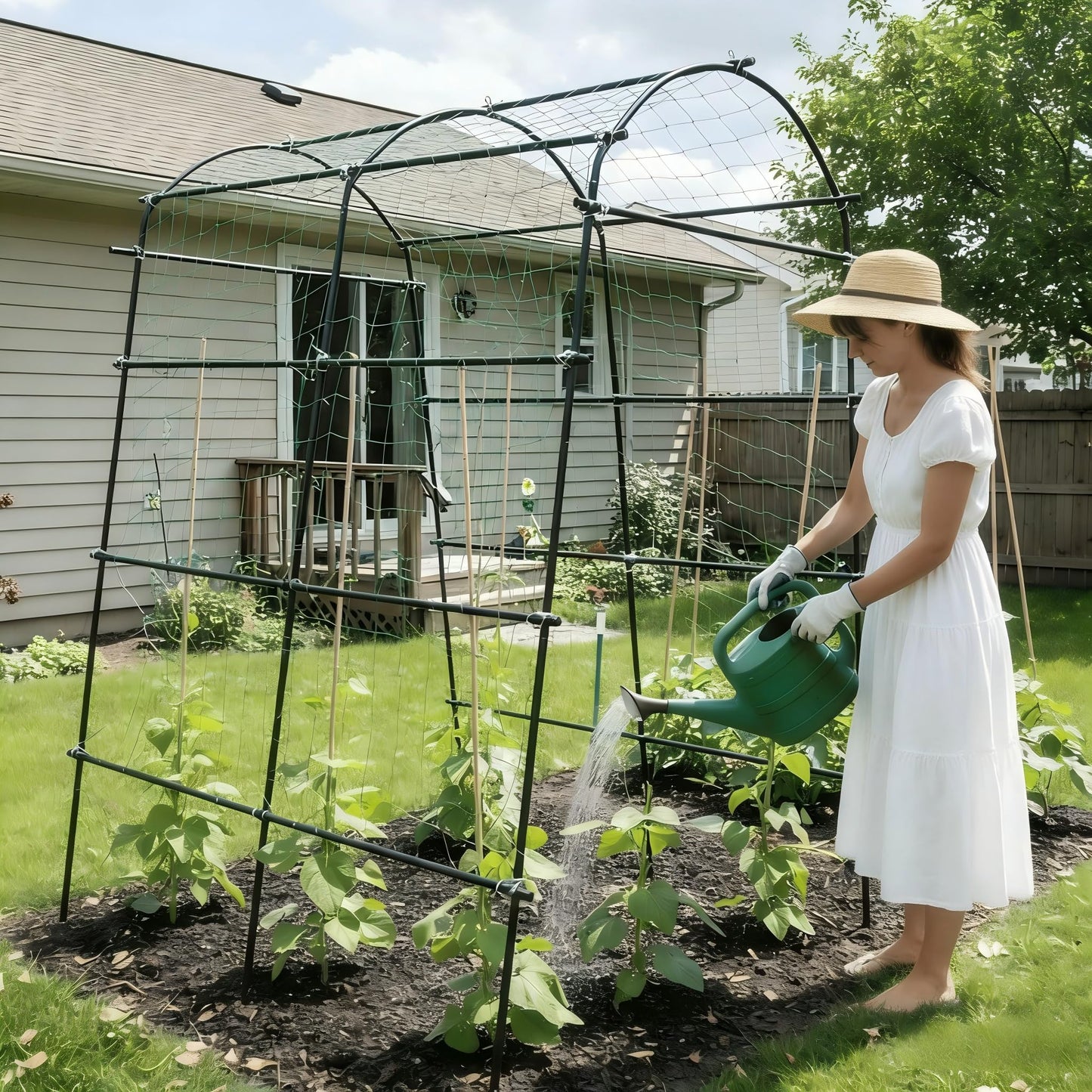 Cucumber Trellis for Raised Bed, U-Shape Metal Garden Arch, Rustproof PE-Coated Plant Support for Cucumbers, Beans, Tomatoes, Squash, Flowers (Black, 31.5 * 49.2 * 82.7inch(L*W*H))